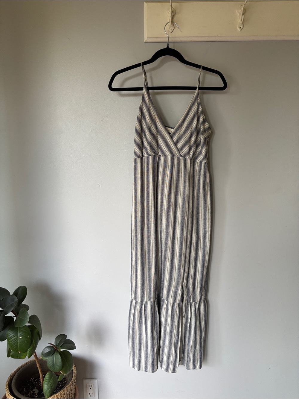 Monteau Los Angeles Blue White Striped Linen Blend Dress Sz M Coastal Hamptons